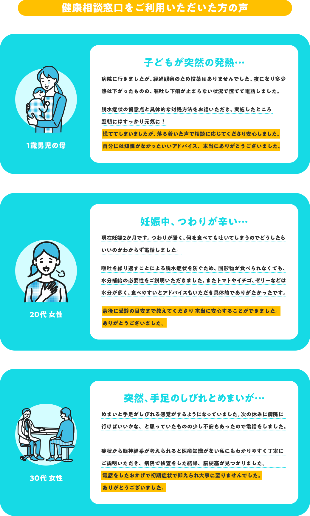 健康相談窓口をご利用いただいた方の声